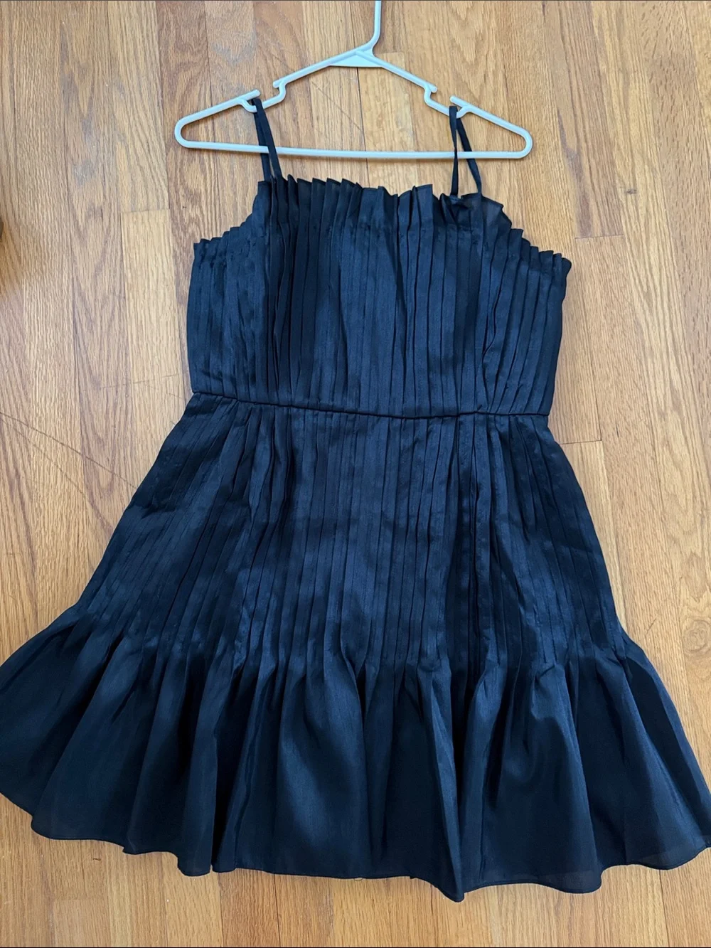 Mini Black Pleated Spaghetti-Strap Dress